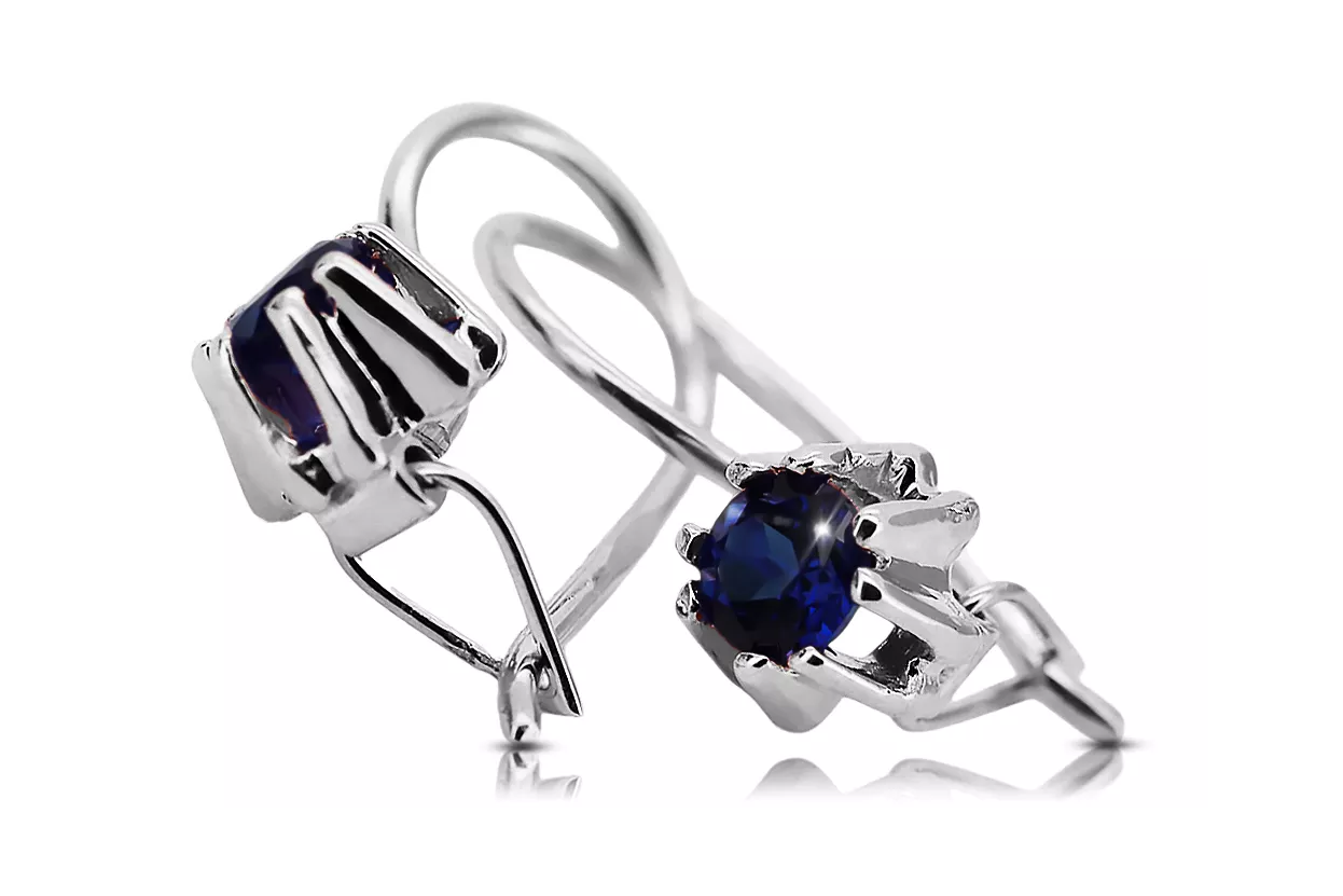 Sterling silver 925 14k 583 Sapphire earrings vec053s Russian Soviet USSR Vintage craft Art Deco style